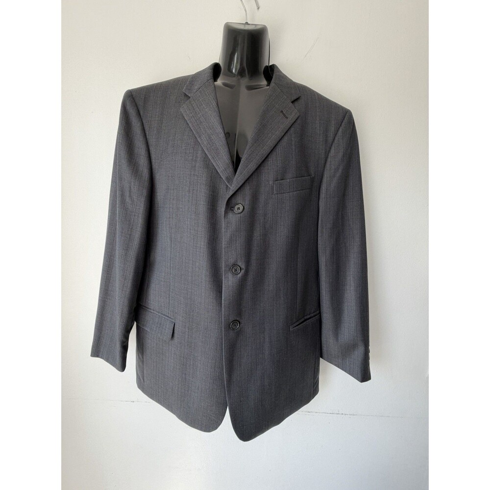 Perry Ellis Portfolio 44R Gray 100% Worsted Wool Blazer Sport Coat 3 Button